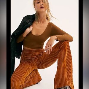 Free People Pull On Slim Velvet Flare Pants Medium Brown Orange